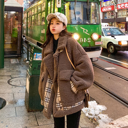 Stitching Padded Lamb Wool Coat