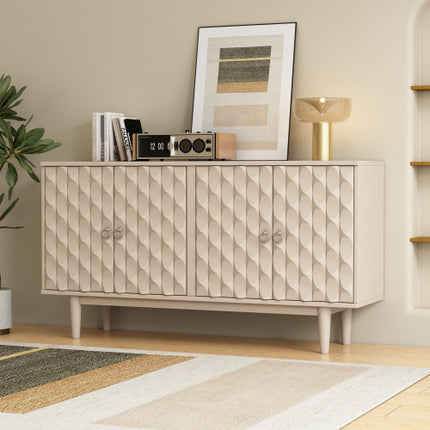Modern 4-door Sideboard With Convex Doors And 2 Silver Handles For Living Room, Dining Room, Kitchen