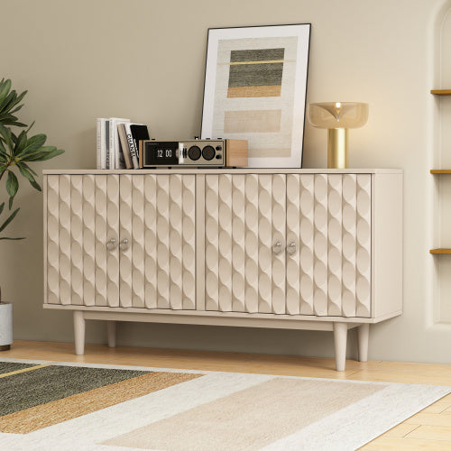 Modern 4-door Sideboard With Convex Doors And 2 Silver Handles For Living Room, Dining Room, Kitchen
