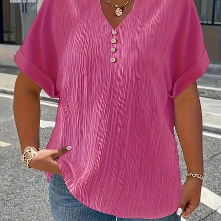 Summer Casual Women's Clothing Small V-neck Short-sleeve Top