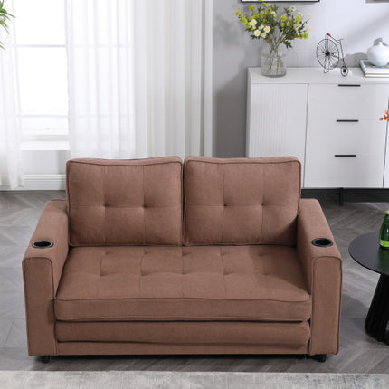 VIDEO Provided 3-in-1 Upholstered Futon Sofa Convertible Floor Sofa Bed,Foldable Tufted Loveseat With Pull Out Sleeper Couch Bed