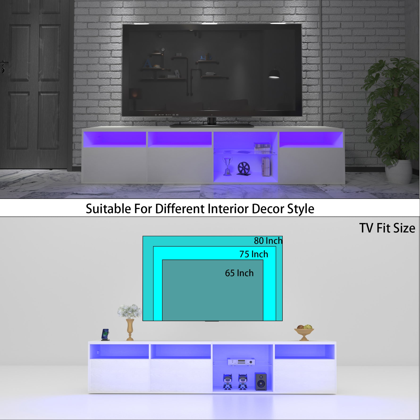 Console TV eprolo en bois avec espace de rangement et surface pour écran, design moderne et fonctionnel.