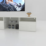 Console TV eprolo en bois avec espace de rangement, surface plate pour écran et compartiments pour appareils électroniques.