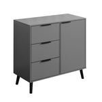 Armoire de rangement grise eprolo avec 3 tiroirs, portes médiévales et étagères ajustables visible en image.