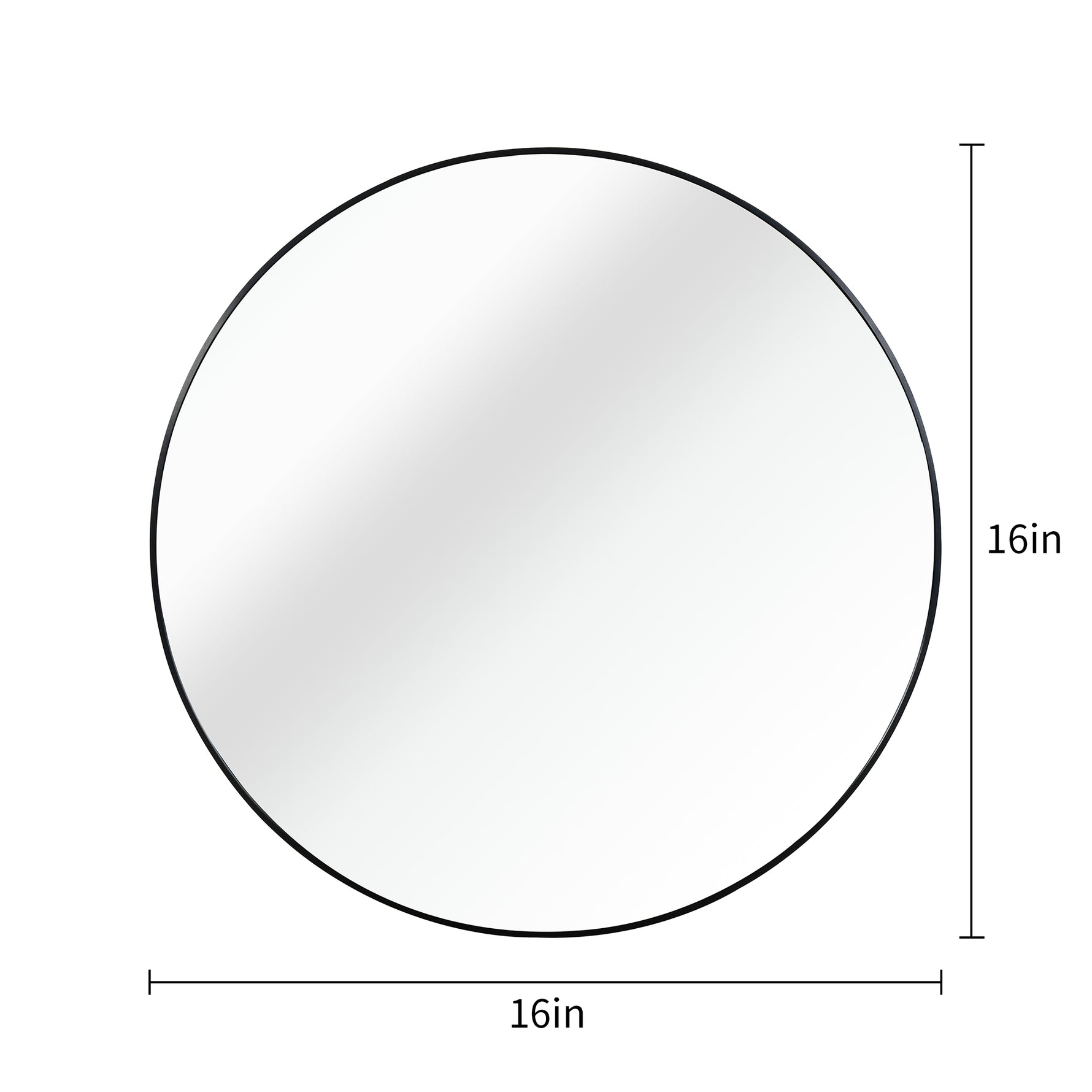 Miroir rond en métal noir de 16 pouces pour salle de bains, design moderne, marque eprolo, reflet visible dans l'image.