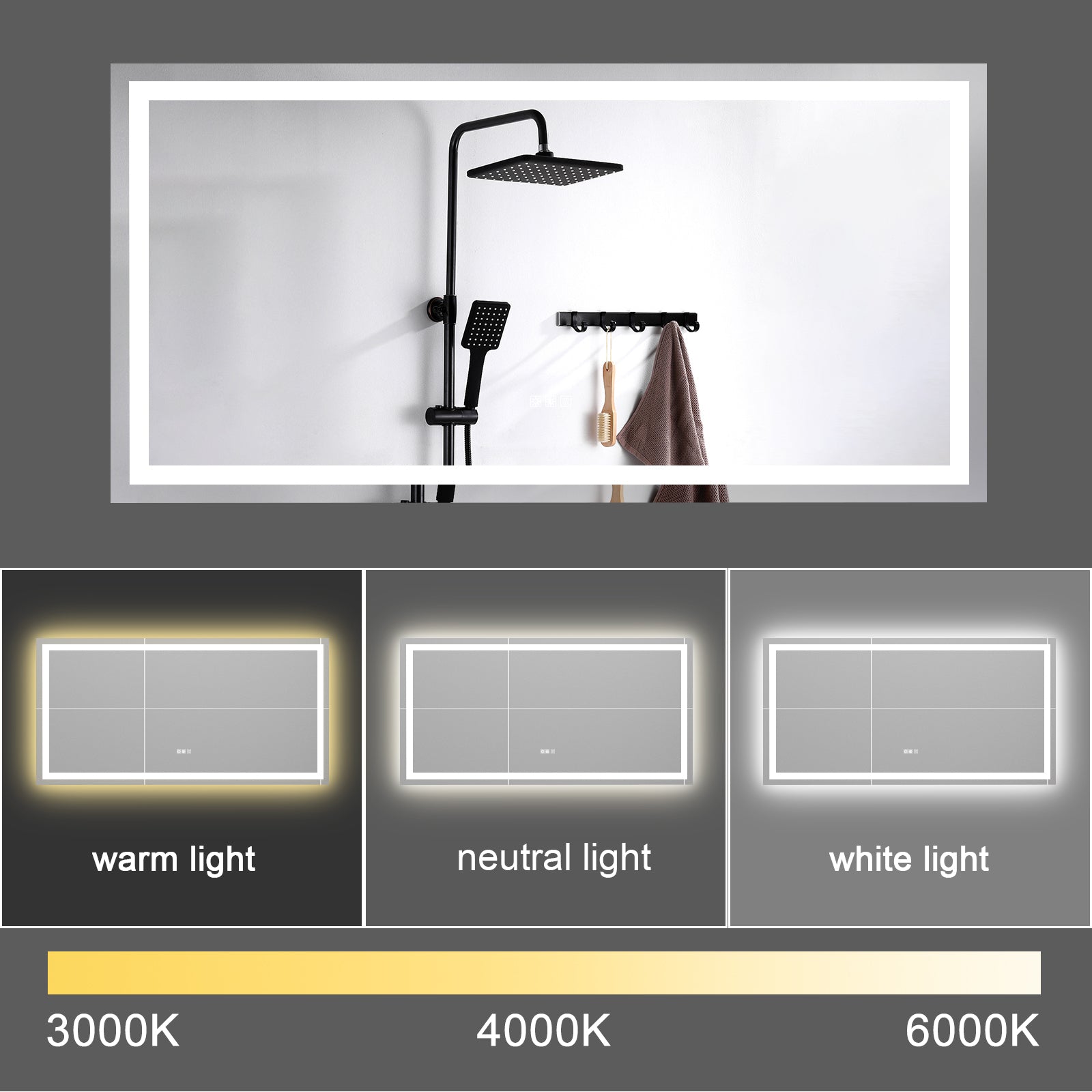 Miroir de salle de bain LED anti-buée et dimmable 72x36 pouces, miroir de vanité moderne, marque eprolo