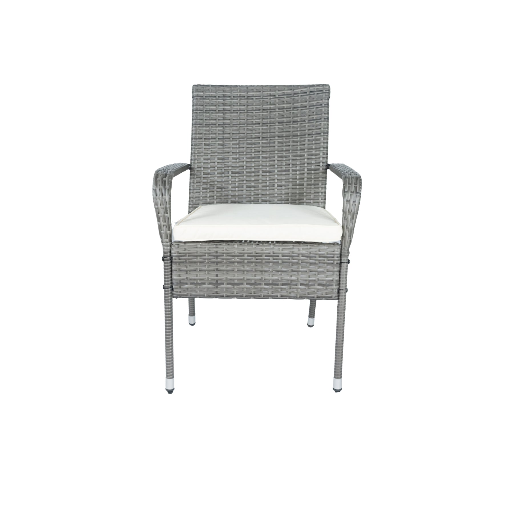 Ensemble de salon de jardin en rotin gris avec 3 pièces et coussins blancs, par eprolo, pour patio extérieur.