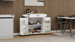Mobilier d'entrée eprolo, îlot de cuisine roulant avec tiroir, portes, étagères ajustables et porte-serviettes, en bois moderne.