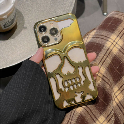 Luxury Plating 3D Skull Phone Case Breathable Glossy Hollow Out Gold Metallic Paint