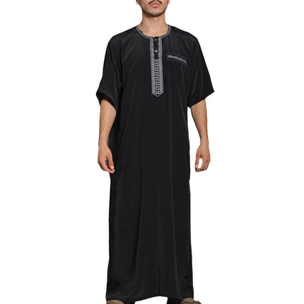 Medium Long Sleeve New Embroidery Men's Muslim Robe Arabic Robe