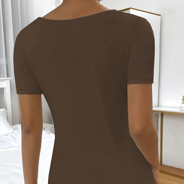 Ladies' Solid Color Asymmetrical Collar Fashionable T-shirt