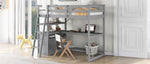 Lits superposés twin size gris avec bureau, étagères et deux tiroirs intégrés, design pratique et moderne, par eprolo.