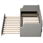 Canapé-lits rembourré avec tiroir de rangement eprolo, structure en tissu confortable, design moderne pour chambre ou salon.