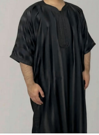 New Striped Robe Mid-sleeve Embroidered Robe