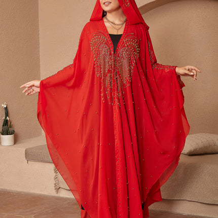 Muslim Style Rhinestone Beaded High Density Chiffon Cape And Shawl