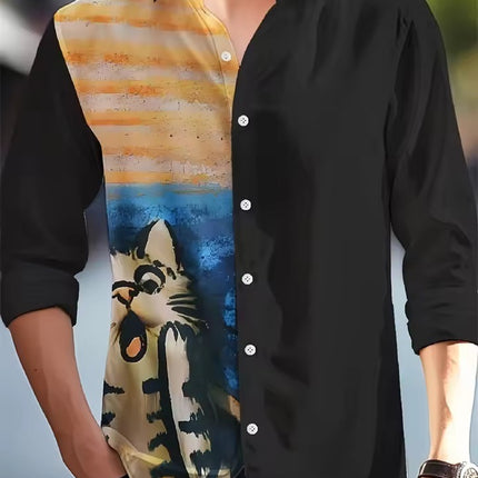 Men's Long Sleeve Shirt Palm Tree And Striped Printed Shirt Everyday Fashion Men's Casual Shirt