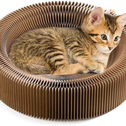 Collapsible Cat Scratcher Lounge Bed Cardboard Cat Bed, Corrugated Pet Scratcher Pad Round Cat Scratching Bed Nest For Indoor Big Large Kitty Kitten Cats