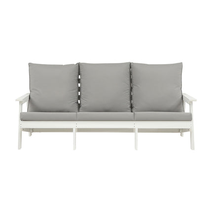 HIPS 3 Seater Sofa With Cushion, Wood Grain Outdoor Garden Sofa,White Grey