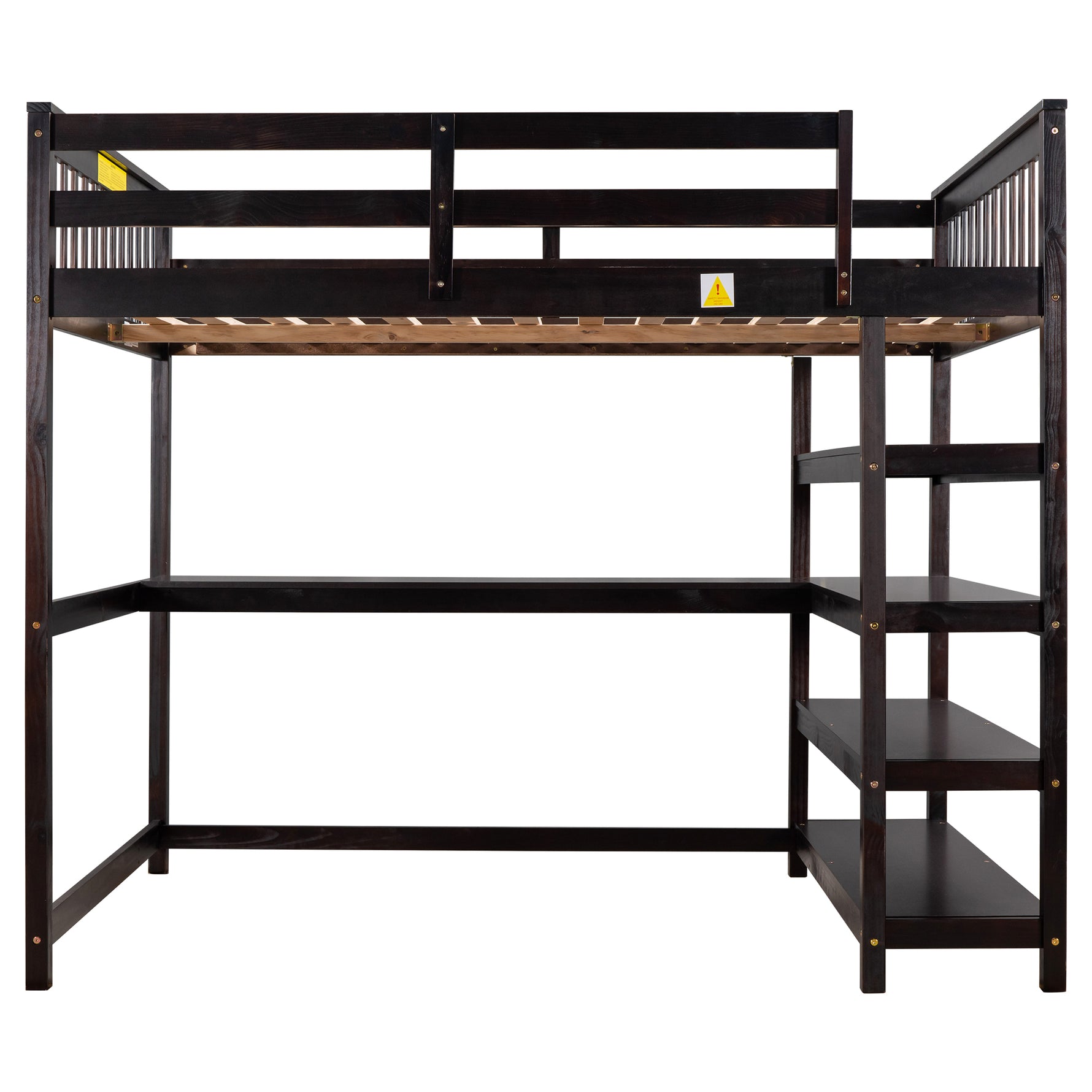 Lits mezzanine en taille complète eprolo avec rangements, bureau sous le lit, finition espresso visible dans l'image.