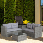 Canapé d'angle en rotin gris pour patio avec table de rangement, ensemble de mobilier extérieur eprolo, 4 pièces