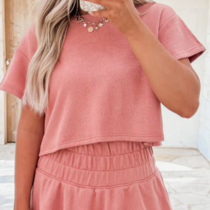 Black 2pcs Cropped Tee And Ruffle High Waist Skort Set