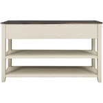 Table console rétro design en pin massif avec deux étagères ouvertes, cadre et pieds en bois pour salon, couleur espresso et beige, eprolo