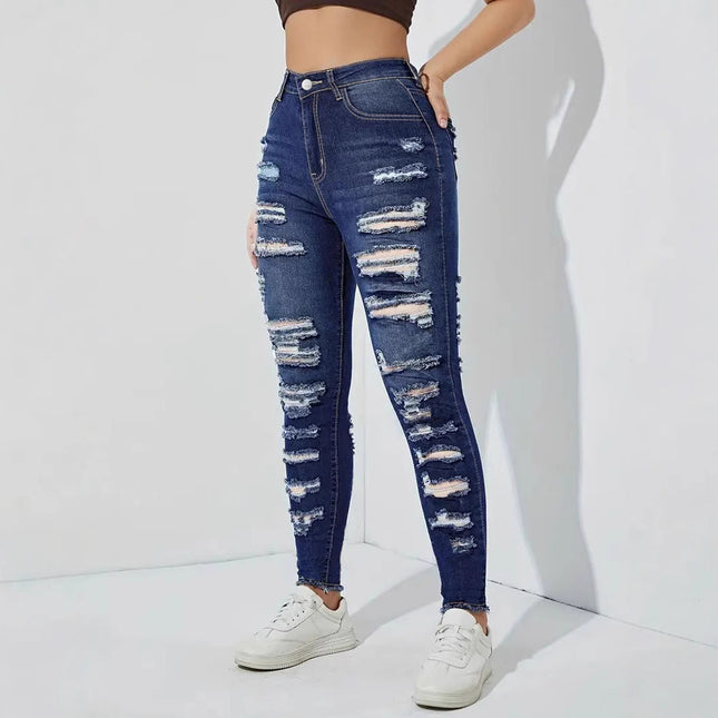 Women's Ripped Frayed Stretch Denim Skinny Pants