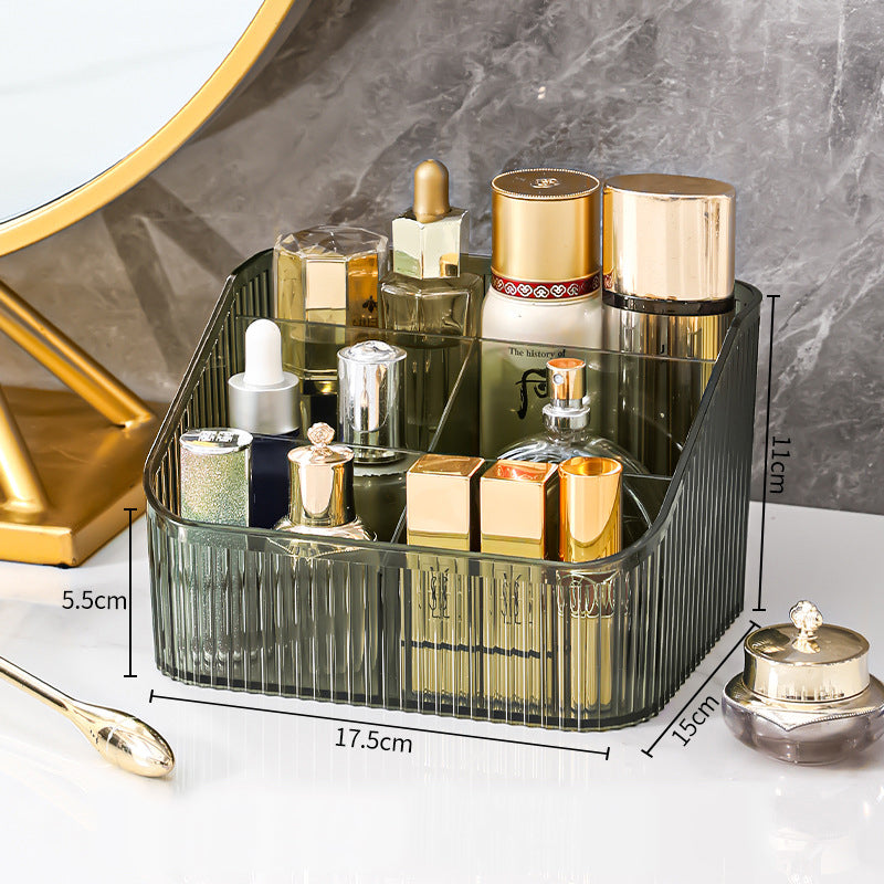 Boîte de rangement multi-grilles eprolo pour maquillage, organisée pour trier produits cosmétiques sur bureau.