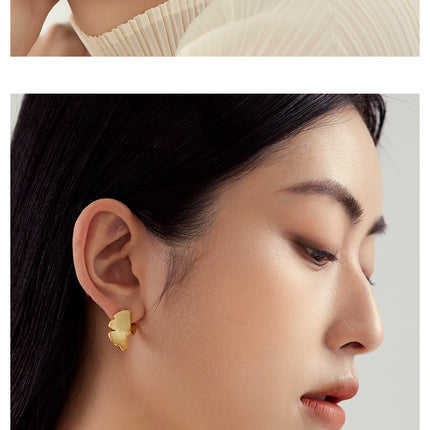 925 Sterling Silver Stud Earrings Earrings Female Plated 14k Gold Premium Sense Of Niche Design Ginkgo Biloba National Style Silver Jewellery
