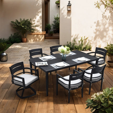 Outdoor Patio Aluminum 40x70 Rectangle Dining Table With Tapered Feet  Umbrella Hole, Ember Black