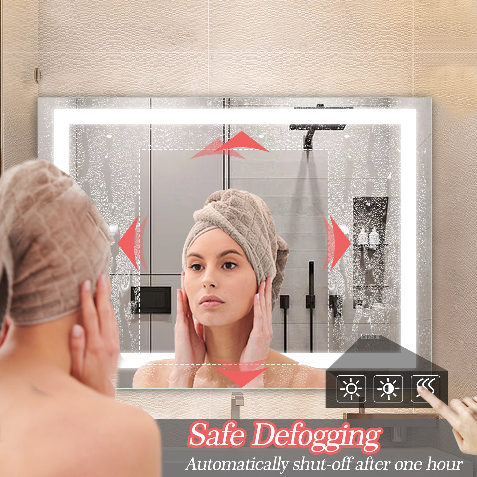Miroir de salle de bain LED eprolo 48x36 pouces avec éclairage, anti-buée et lumière tamisée, miroir de vanité moderne.