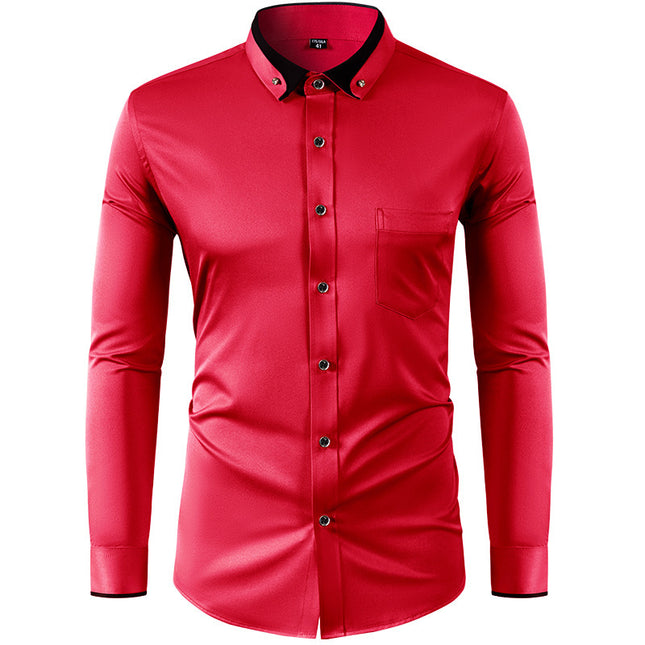Color Effect Collar Design Solid Color Slim Fit Men's Shirt
