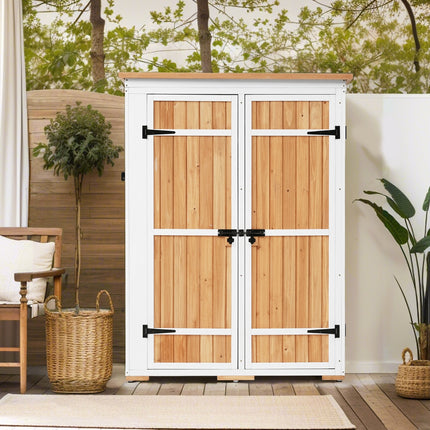 Video Provided TOPMAX Outdoor 5.5ft Hx4.1ft L Wood Storage Shed, Garden Tool Cabinet With Waterpro