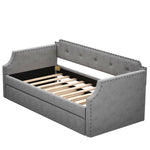 Canapé convertible rembourré avec tiroir de rangement, style moderne, tissu gris clair, pour salon ou chambre, par eprolo