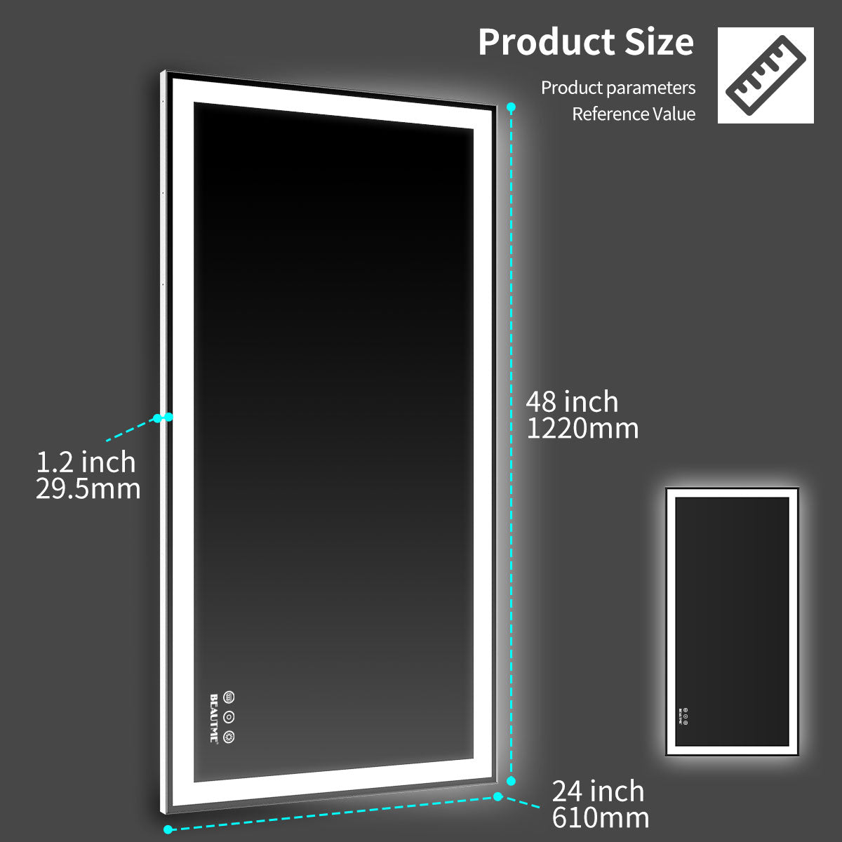 Miroir de maquillage LED de 48x24 pouces pour salle de bain, design moderne, éclairage intégré, par eprolo