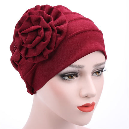 Side Decals Solid Color Large Flower Headscarf Confinement Hat Muslim