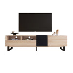 Meuble TV moderne en bois avec espace de rangement, conçu par eprolo, idéal pour salon avec écran plat et accessoires.