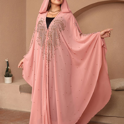 Muslim Style Rhinestone Beaded High Density Chiffon Cape And Shawl