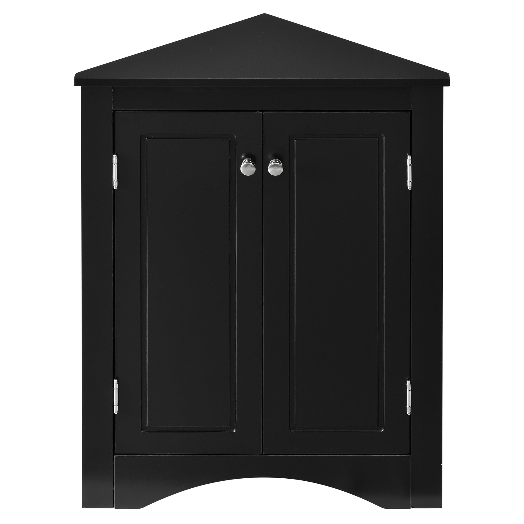 Armoire de rangement pour salle de bain noire en forme de triangle avec étagères réglables, meuble autoportant pour cuisine et salle de bain.