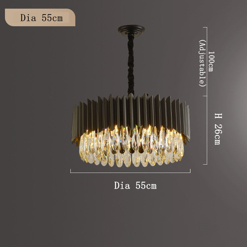 Lustre moderne et simple en cristal noir pour salon, éclairage élégant de marque Novah, avec design minimaliste et sophistiqué.