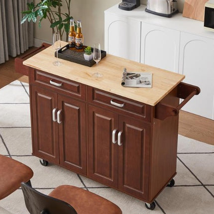 Mobile Kitchen Island Cart With 2 Drawers
