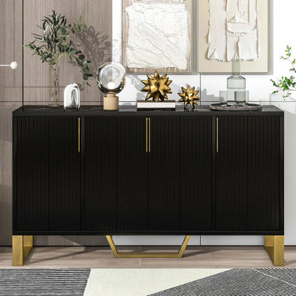 Modern Sideboard With Four Doors, Metal Handles And Legs, And Adjustable Shelf Kitchen Cabinets