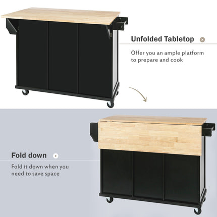 Kitchen Cart With Rubberwood Drop-Leaf Top, Cabinet Door, Storage Racks