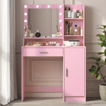 Bureau de maquillage eprolo avec miroir intégré et éclairage, surface lisse pour appliquer le maquillage.