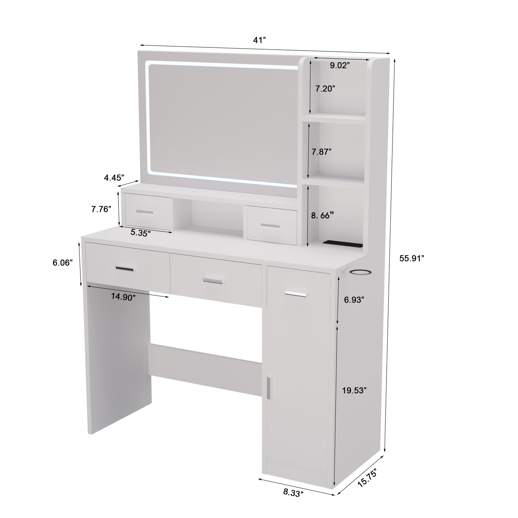 Miroir intelligent pour coiffeuse eprolo avec tiroirs et rangements, table de maquillage pour chambre et dressing