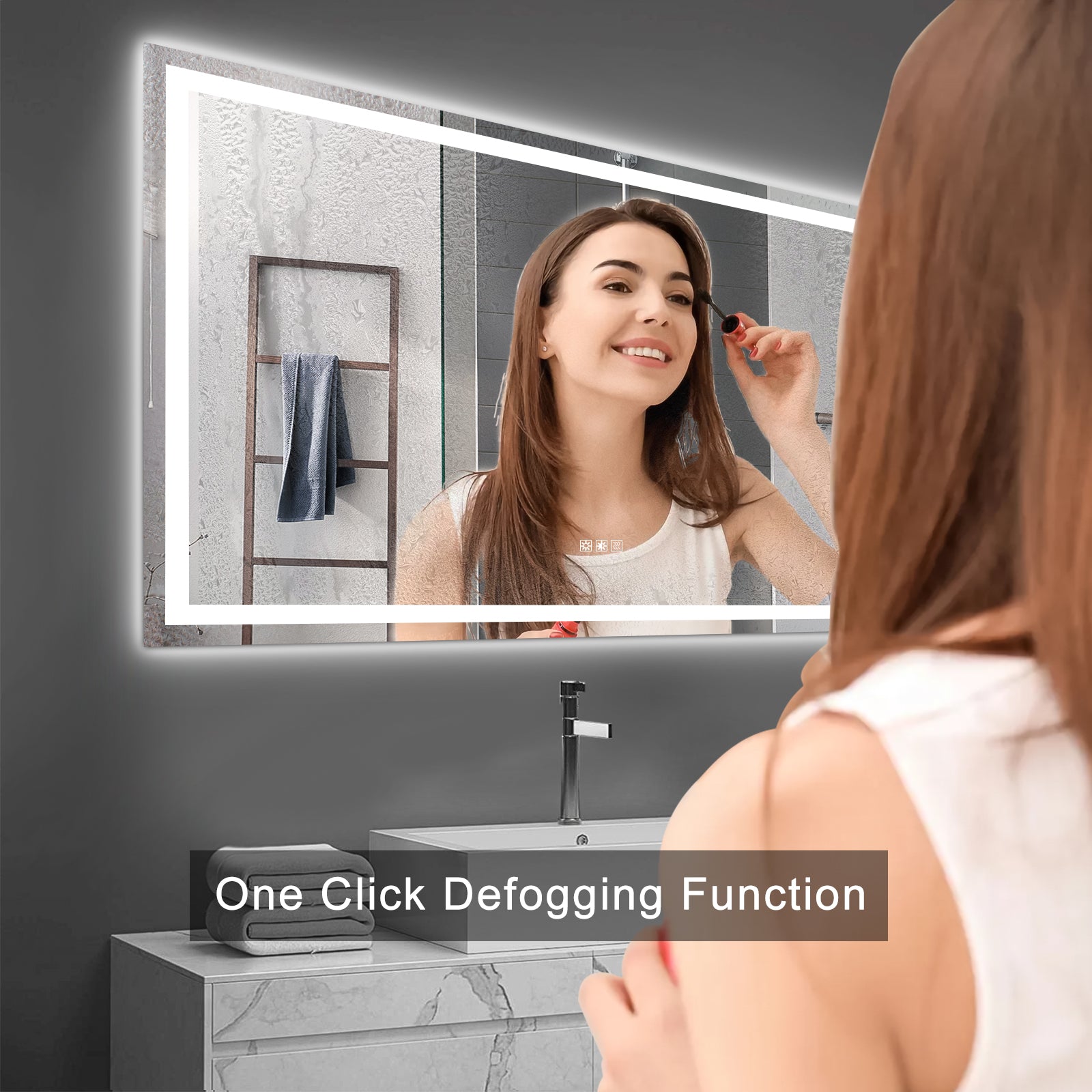 Miroir de salle de bain LED de 72x36 pouces eprolo avec fonction anti-buée et éclairage dimmable, miroir de vanité moderne