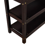 Lit mezzanine de taille complète eprolo avec étagères de rangement et bureau sous le lit, finition espresso, vue de l'ensemble.
