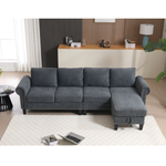 Canapé sectionnel convertible eprolo avec espace de rangement, tissu gris, avec des coussins et une structure moderne.
