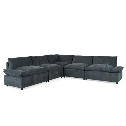 115.5 Modular Deep Gray Sectional Sofa With Durable Polyester Upholstery, Plush Cushions, Hidden Storage Compartments, And Versatile Design For Living Room, Lounge, Or Office