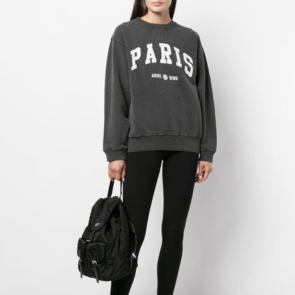 Women's Letter PARIS Black And Gray Round Neck Cotton Sweater